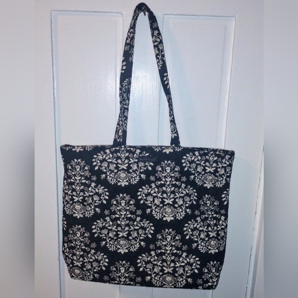 Vera Bradley Tote Bag Quilted Floral Black White Grey Large Shoulder HandBag